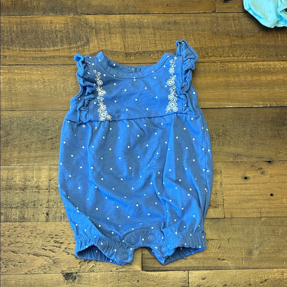 Carter's Blue Polka Dot Ruffle Sleeve Romper